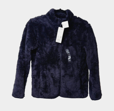UNIQLO Kids Unisex Jacket Navy Fluffy Yarn Fleece Full-Zip Size 11