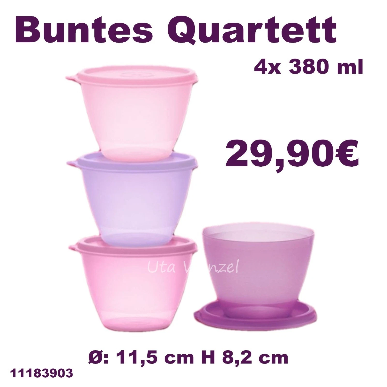 Tupperware 4x 380ml Fresh Containers Hitparade Julchen Bowl Leakproof