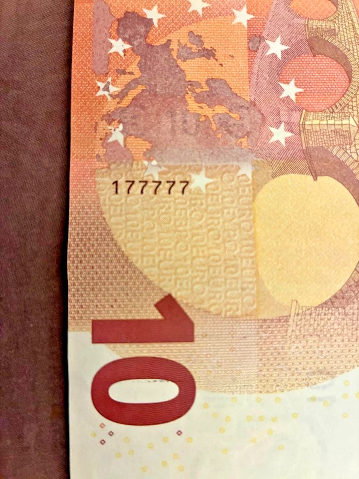 RARE €10 Euro Banknote SOLID 77777 REPEATER Draghi VB Spain UNC 177777 - Image 2 of 4