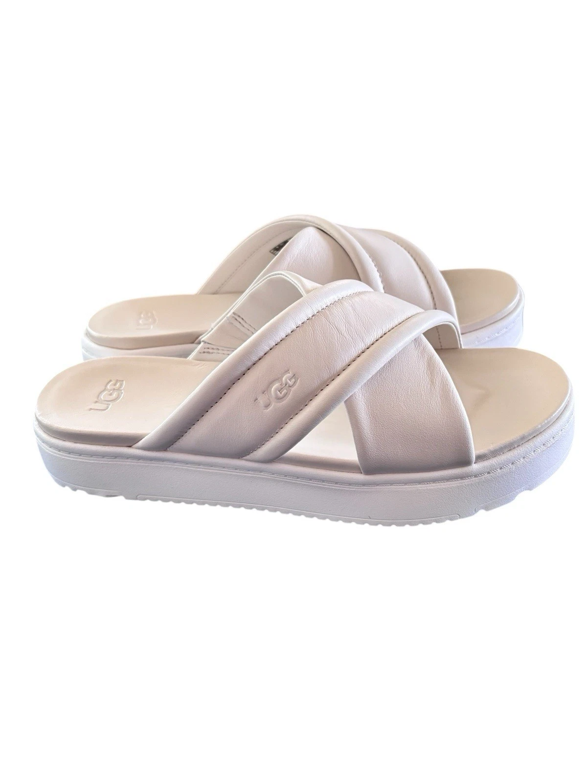Scivoli UGG Zayne Crossband Platform bianchi taglia 9 5 nuovi con scatola spiaggia imbottita