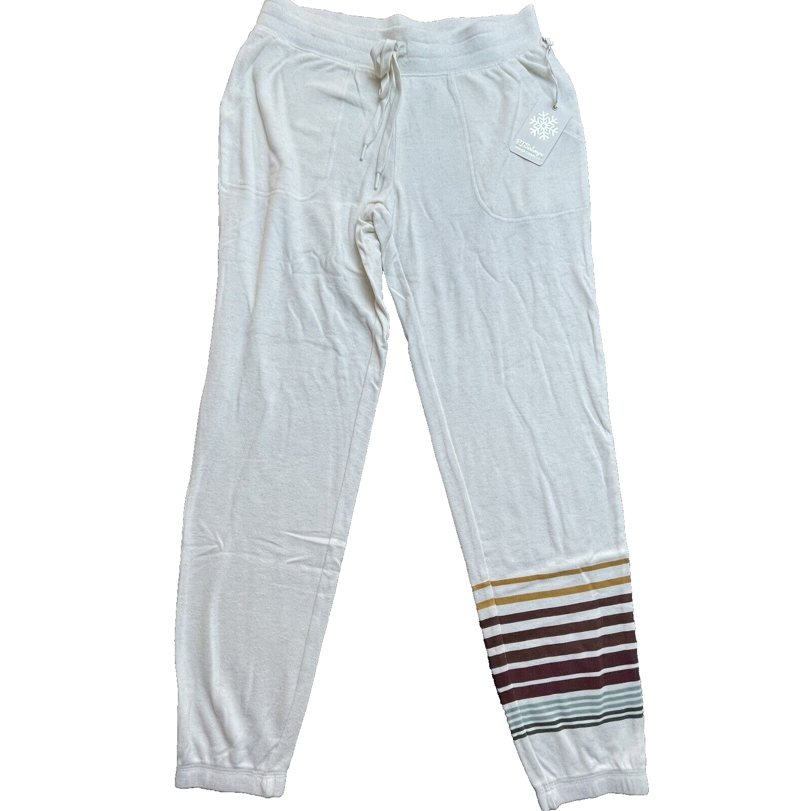 PJ Salvage Womens Small White Retro Boho Striped Asymmetrical Pocket Pants