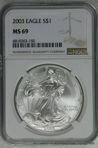 NGC MS69 2003 SILVER AMERICAN EAGLE DOLLAR ASE $1 (BC50)