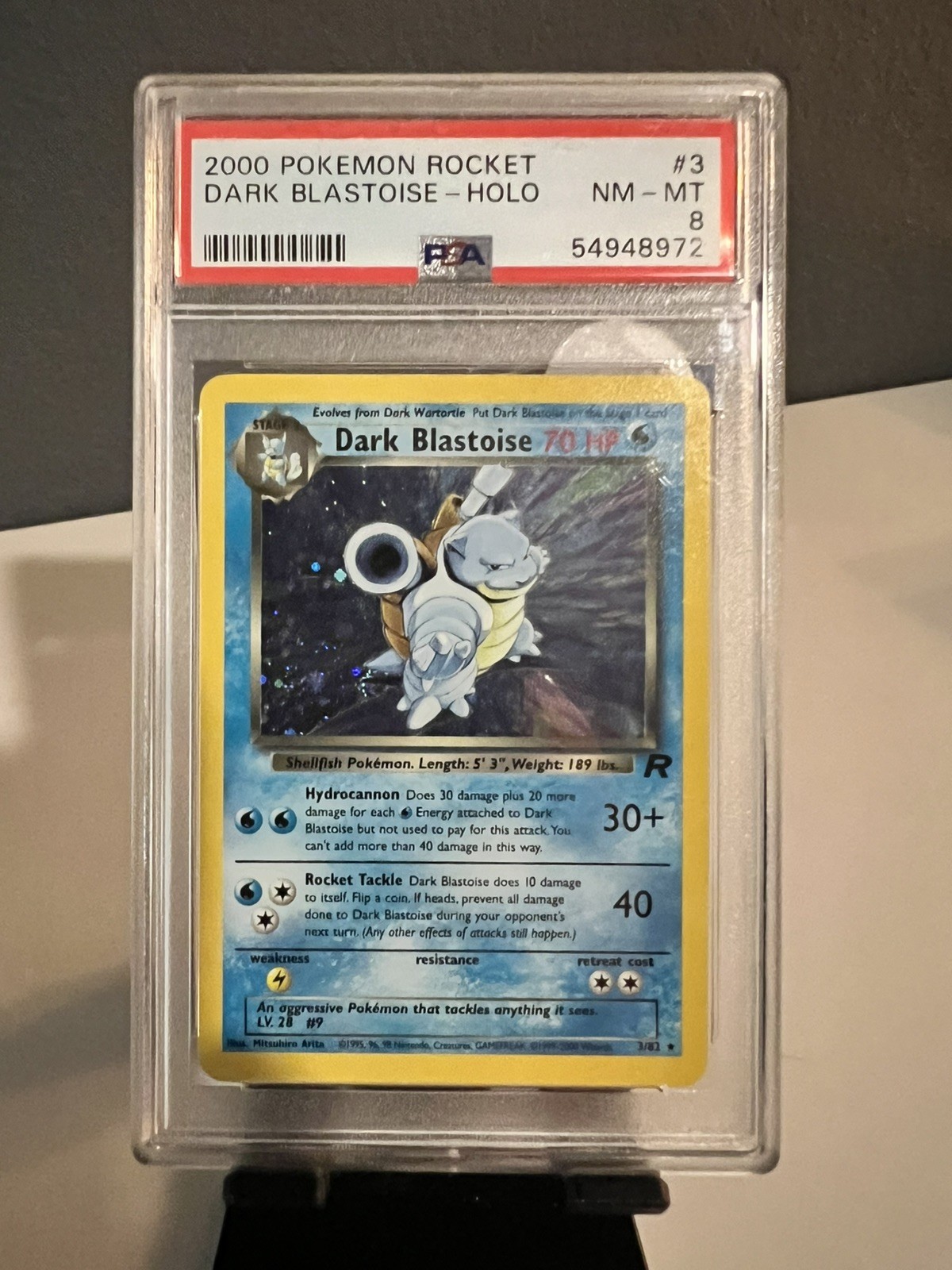 2000 Pokémon Team Rocket - Dark Blastoise 3/82 Holo - PSA 8