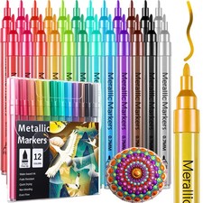 2 Sets Metallic Paint Markers Acrylic Metallic Pens Set of 12 Colors Glitter ...
