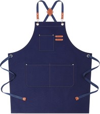 Chef Aprons for Men with Oversized Pockets, 12-Ounce Cotton Canvas Cross Back...