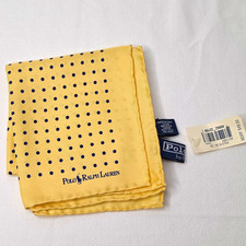 Vintage 2004 Polo Ralph Lauren Pocket Square 18.5" Yellow Polka Dot Silk NWT