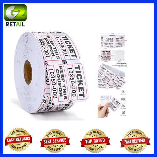 1000 Raffle Tickets 1000 White Raffle Tickets - Consecutively Numbered 50/50 Double Stubs ...