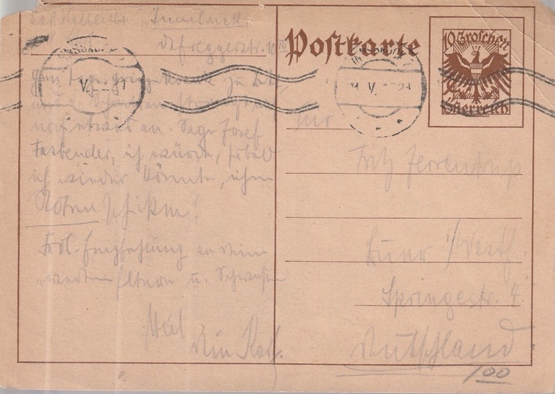 Vintage Austria 10g Eagle Postal card Battenberg cancel written