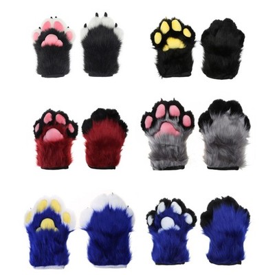 Women Winter Gloves Cosplays Bear Wolf Paw Plush Mittens Animal Tiger Cosplays