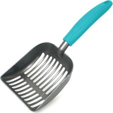 Metal Cat Litter Scoop - Non Stick Small, Coated Aluminum-Aqua Handle