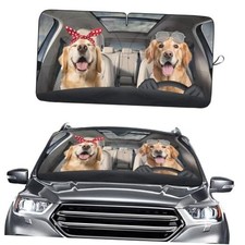 Cute Golden Dog Couple Funny Windshield Sun Shade for Car SUV Truck 69x35