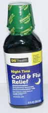 DG Health Night Time Cold & Flu Relief 12 Oz Pain Reliever Fever Reduce 7/2026