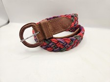 Vintage Hand Woven Belt Leather Traditional Guatemalan Colorful Size M - 30