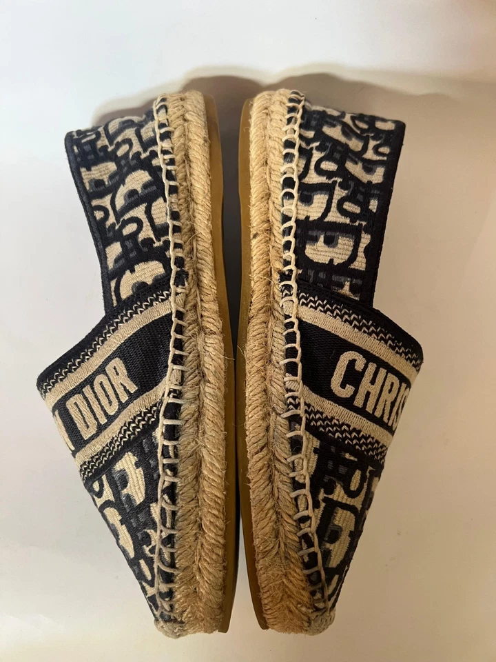 Christian Dior Paris Espadrilles Blue Beige Canvas Monogram Slip-On Shoes EU 36 - Image 3 of 4