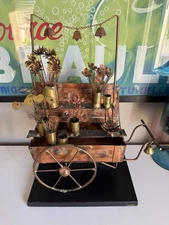 Vtg MCM Mid Century Art Curtis Jere Brass Copper Flower Cart 3D Sculpture Signed
