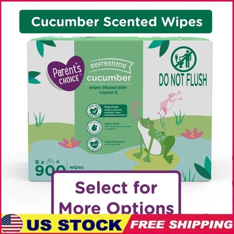 Cucumber Scent Baby Wipes 900 Count Hypoallergenic Vitamin E Sensitive Skin New