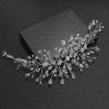 Bridal Crystal Hair Vine with Silver Line Rhinestone Pearl Wedding Headpiece