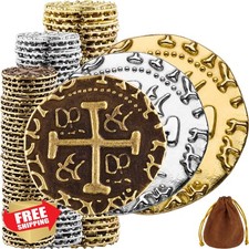 Large Pirate Coins 102PC Bronze Silver Gold Metal Spanish Doubloons Party