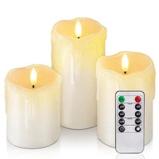 Homemory Flameless Candles Set Real Wax Dripping Design Remote Control 3 Pack