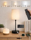 Touch Desk Lamp Digital Clock Dual USB C Outlet Remote Dimmable 3 Color- Black