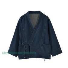 Unisex Adult Casual Denim Kimono Cardigan Jacket Loose Haori Outwear Coat Summer