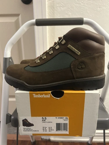 TIMBERLAND Stivali da campo taglia 5 5 giovanili marrone scuro oliva nabuk TB016937 manzo e broccoli