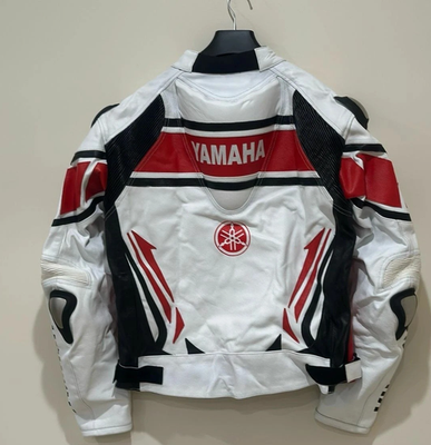 Yamaha White Motorbike Racing Leather Jacket Mens Yamaha Biker