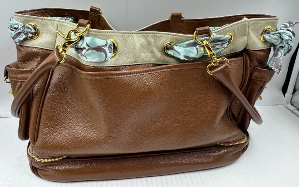 Bolso de Pañales Nest Marrón Tostado Cuero Bolsillos Correa Desmontable Bolso de Hombro Foto 2 de 4