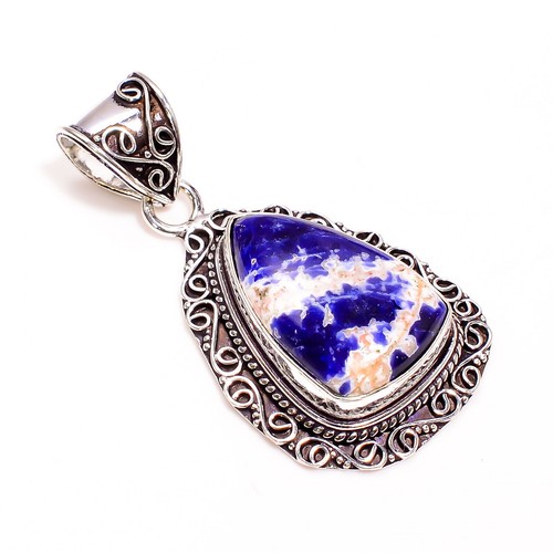 Pendentif Vintage Sodalite Et Argent Massif 925 - Pierre Bleue Argentée - Sans Marque - Occasion