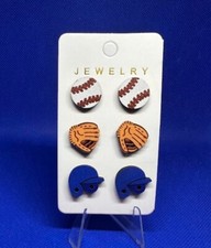 SPORTS Set Of 3 FUN Earrings Baseball or Football YOU PICK ONE Show Your Spirit