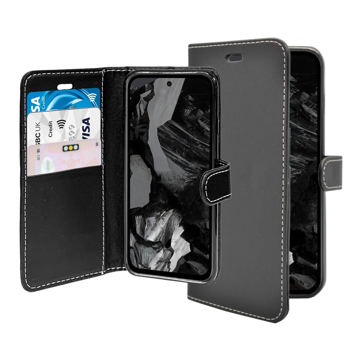 Rerzoiro Cover per Google Pixel 8A Custodia Portafoglio [Blocco RFID] Premium Pelle PU Wallet Case Flip Libro con Porta Carte Slot Supporto Flip Case per Google Pixel 8A, Nero