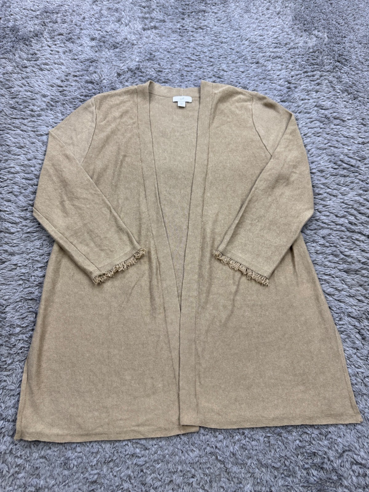 J Jill Sweater Women PS Small Tan Chestnut Linen Blend Open Front Boho Cardigan