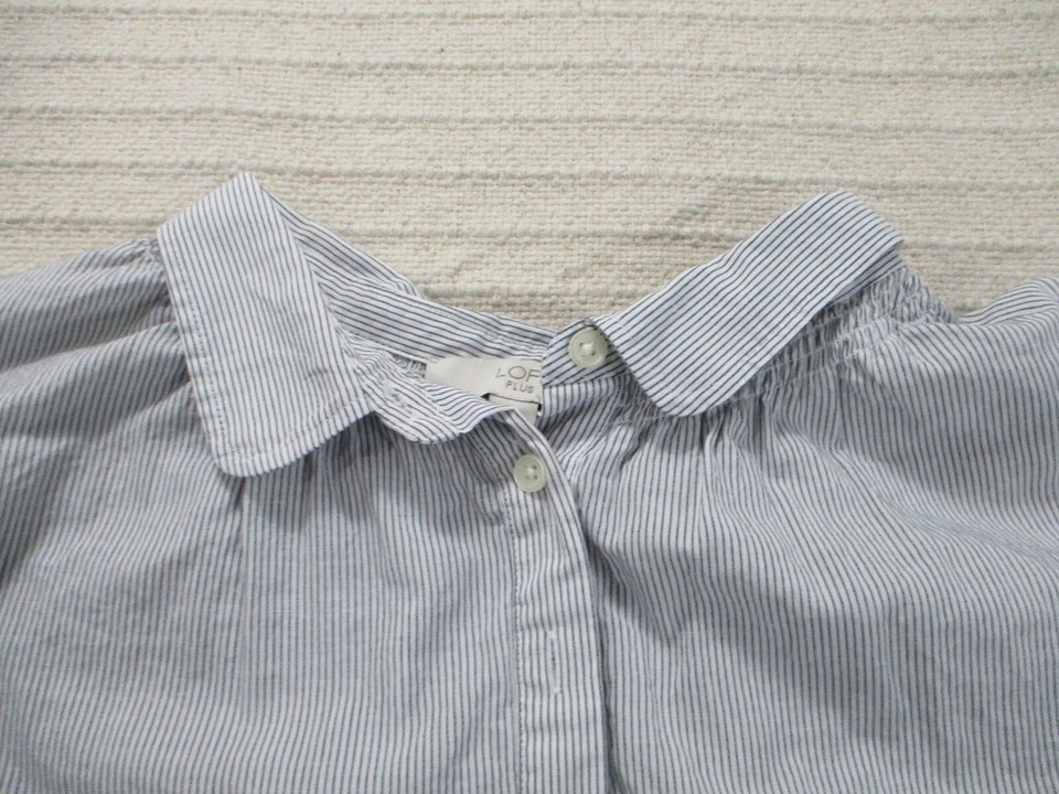 Camisa Loft Mujer 18 Blanca Rayas Alta Baja Manga Larga Botón Algodón Gris Blusa Foto 2 de 4