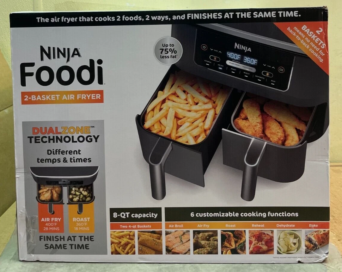 Ninja DZ201 Foodi 6-in-1 2-Basket Air Fryer with DualZone Technology, 8- Quart Capacity