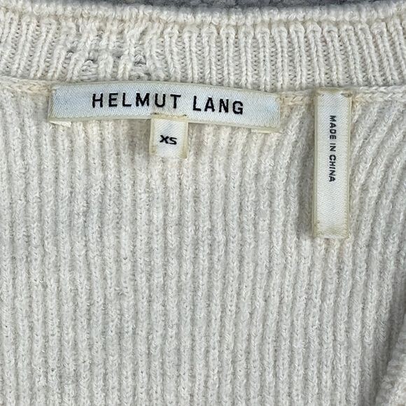 Helmut Lang Distressed V Neck Sweater Cut Out Rib Knit Off White Sz XS thumbnail 10