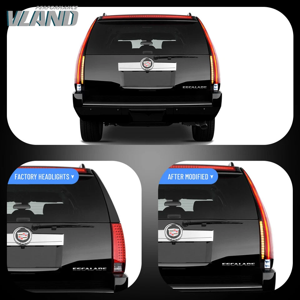 LED Tail Lights Cadillac Style For 2007-2014 Chevy Suburban 1500 Tahoe GMC Yukon - Image 3 of 4