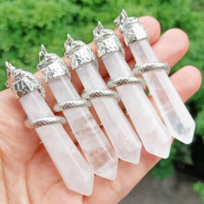 10pc Natural Rock Quartz Stone Pendants Snake Chakra Reiki Healing Amulet Energy