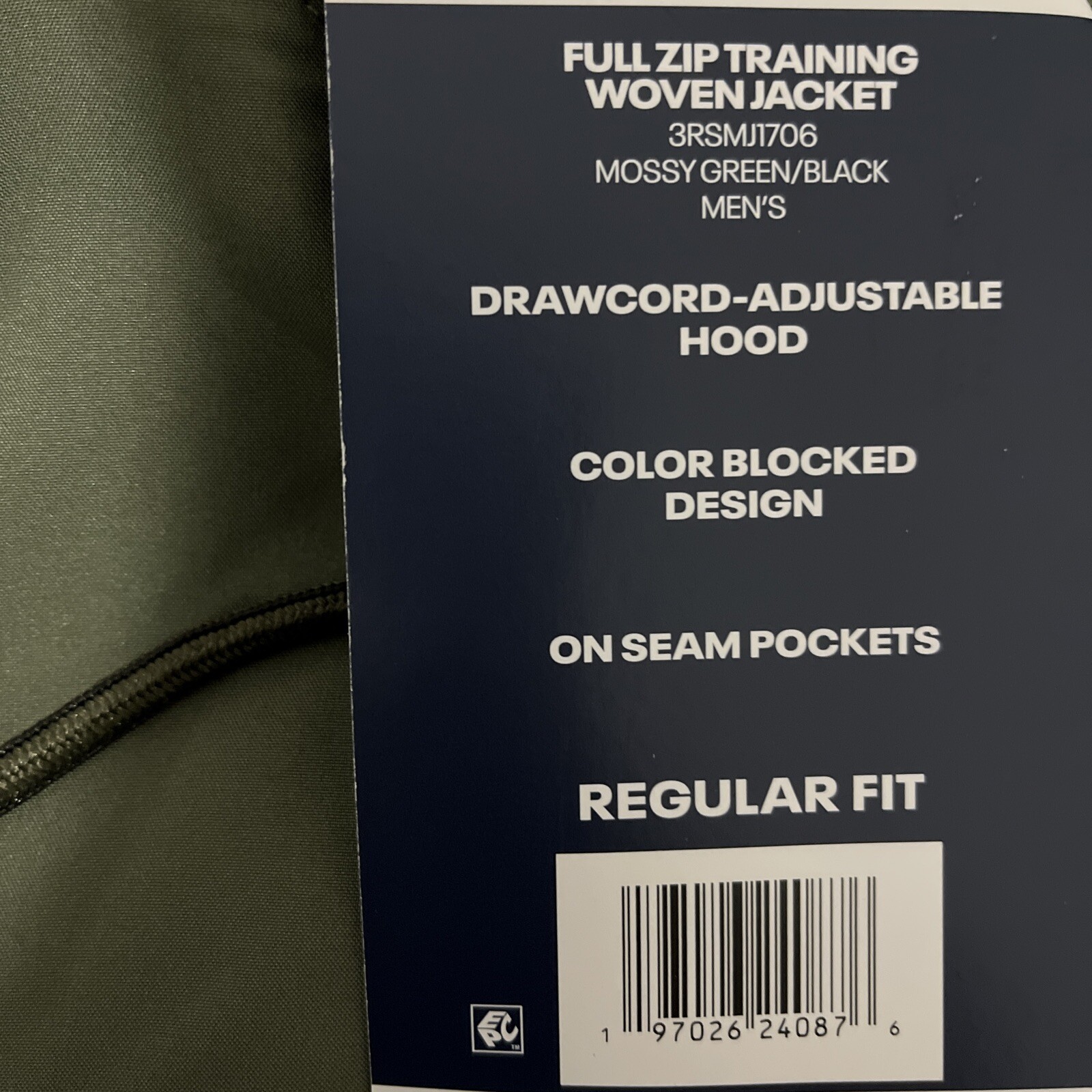 Reebok Mens Jacket Full Zip Hooded Training Woven Color Mossy Green NWT Small