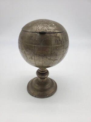 Antique Chinese Pewter Tea / Tobacco Caddy Box jar Engraved World Globe