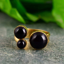 Natural Black Onyx Ring 18K Gold Plated Handmade Ring Anniversary Gift Ring
