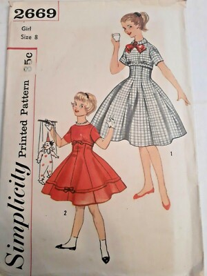 Dress Empire Waist Girls 8 Simplicity 2669 Sewing Pattern Cut VTG 50's Fit  Flare | eBay