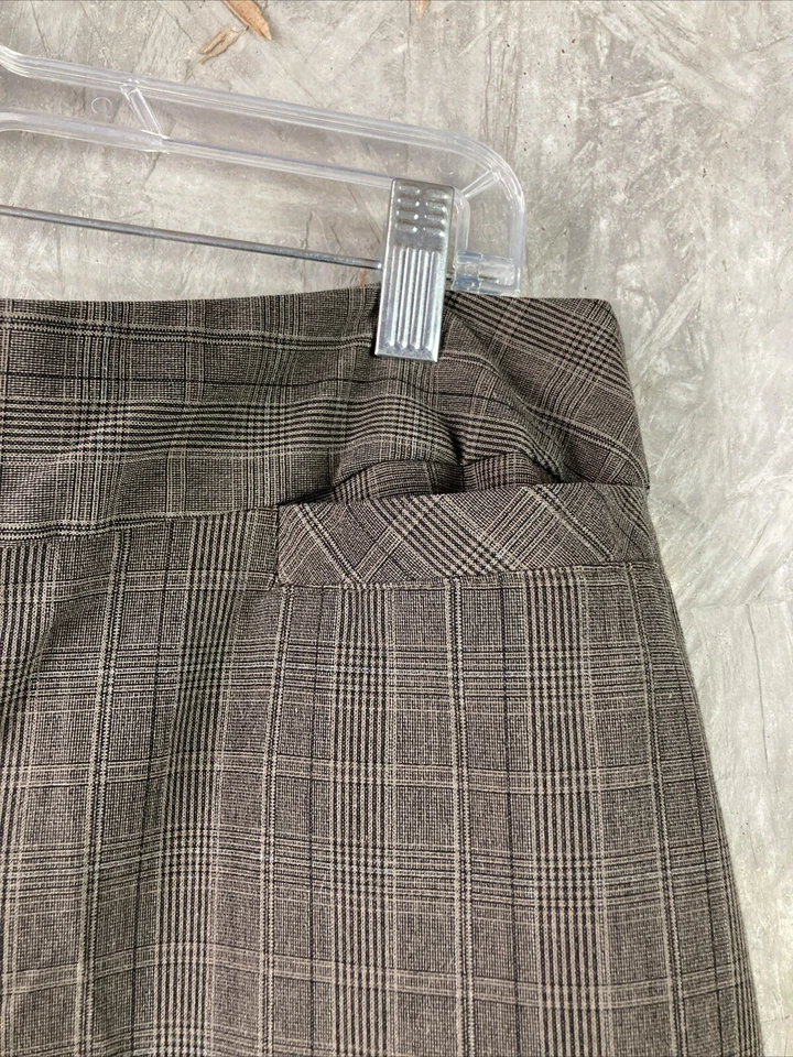 Pantalones Pantalones Mujer Talla L Marrón A Cuadros Pierna Ancha Cintura Ancha Elegante Academia Foto 2 de 4