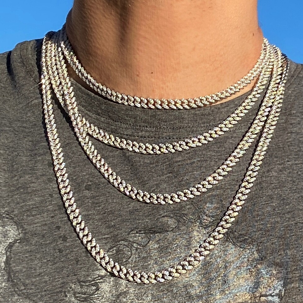 Mens Real 925 Sterling Silver Iced Cuban Hip Hop Chain Bling Mens Real 925 Sterling Silver Iced Cuban Hip Hop Chain Bling