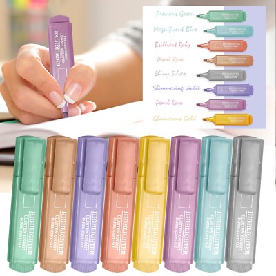 Glitter Color Highlighter Key Marker Pen Water Based Marker Pen 8 Colors