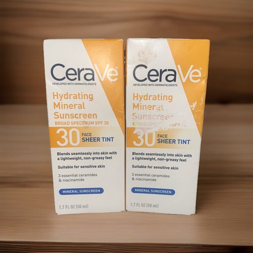 Lot of 2 ~ Cerave Hydrating Sunscreen Face Sheer with Tint SPF 30 EXP 12/2024