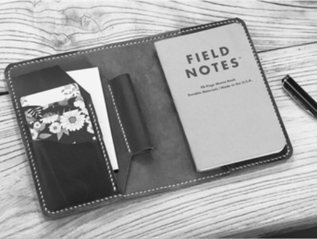 Black Cow Leather Notebook Cover with Pen Slot for iPad H386  -image