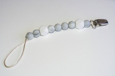 LilyPad Silicone Teether Pacifier Clip BPA Free (Marble/White) Gender Neutral