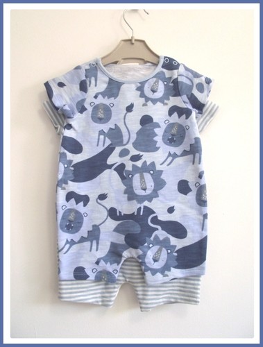 NEXT Baby Boys 2 Pack Rompers Blue Lion Organic Cotton All In Ones 0-3 Month NEW - Picture 2 of 4