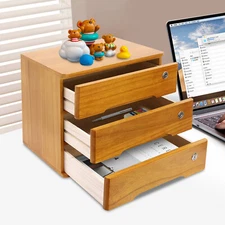 Wooden Desktop Storage Cabinet Desktop Storage Box with Lockable Drawers