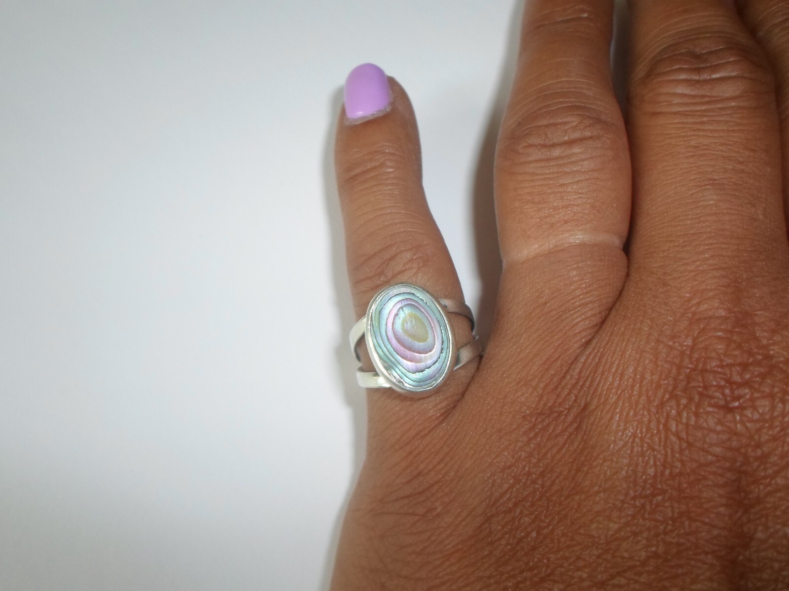 solid silver ring, openwork, abalone cabochon, si… - image 2